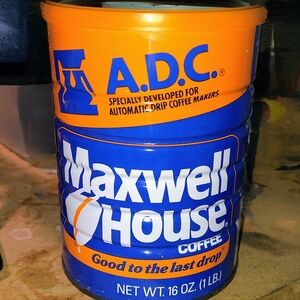 Vintage 16 OZ Maxwell House ADC Coffee Tin with Orange Lid